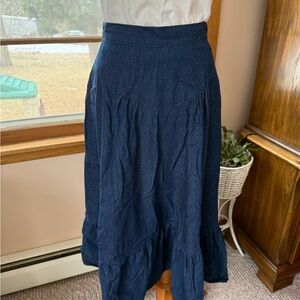Vintage 70s Denim prairie hippie western  Women's midi Skirt pockets